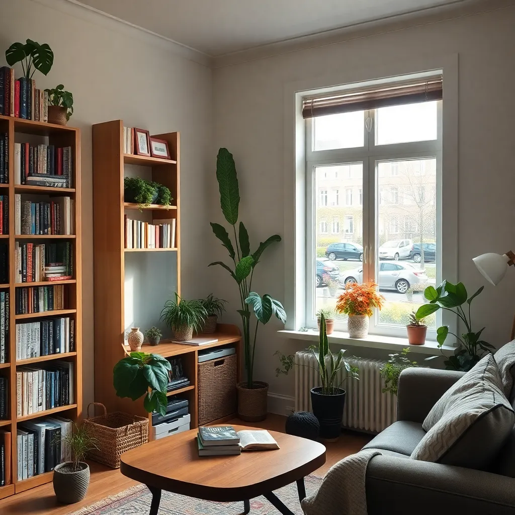 Een gezellige Nederlandse huiskamer met boeken en planten
