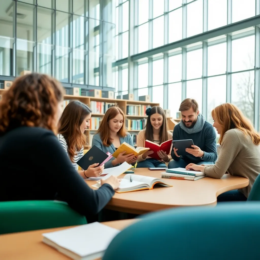Een studiegroep in een moderne Nederlandse bibliotheek