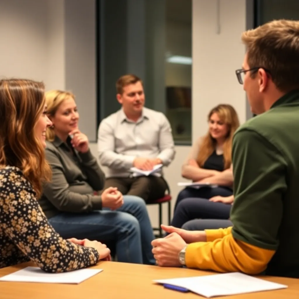 Gezellige Nederlandse huiskamer met mensen die in gesprek zijn
