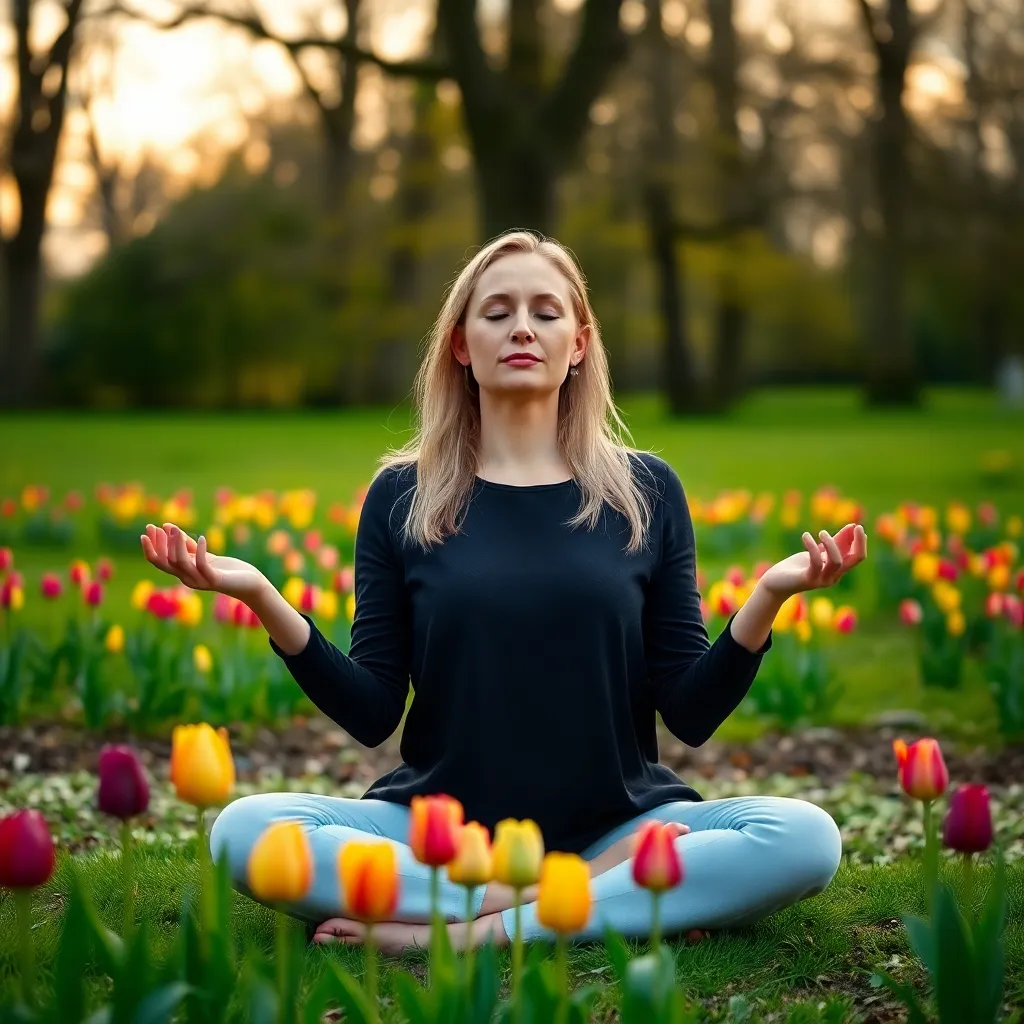 Een vrouw die mediteert in een Nederlands natuurgebied